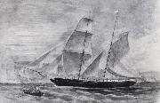 Frederick Garling Shooner in full sail,leaving Sydney Harbour oil painting on canvas